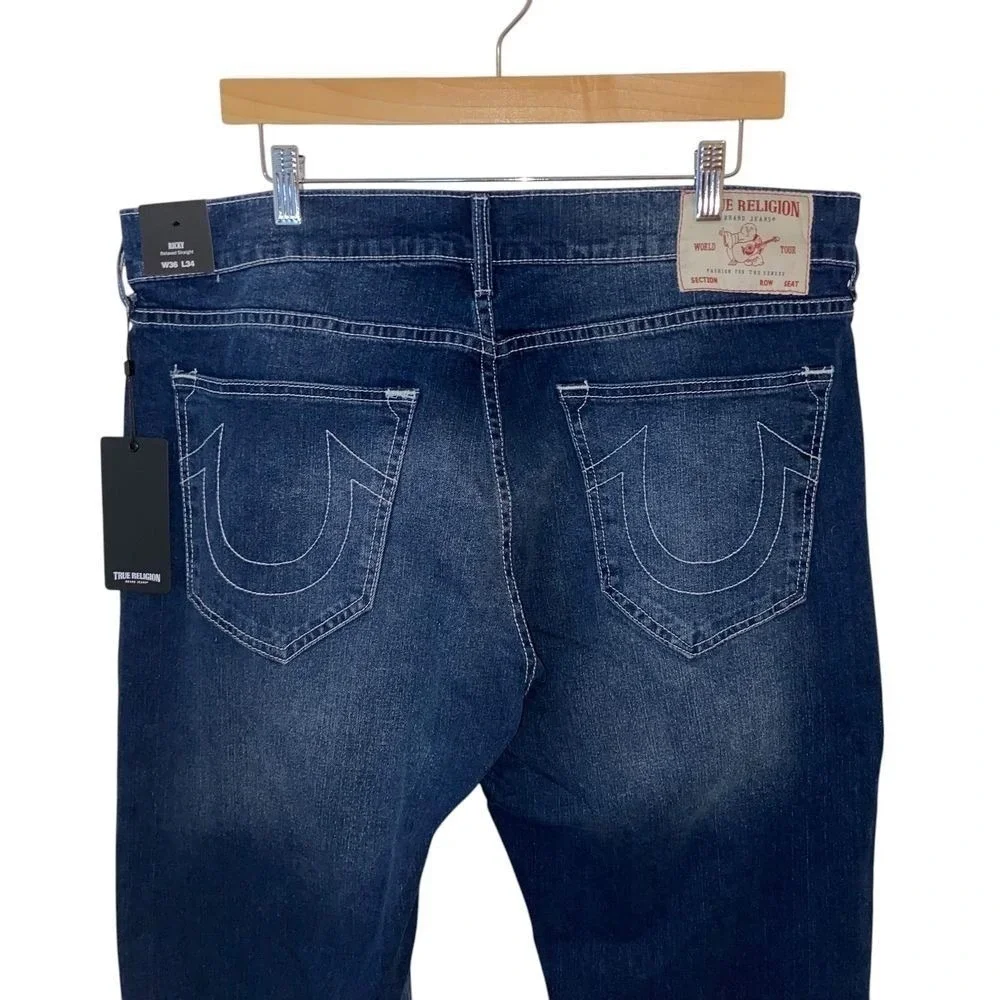 True Religion Ricky Relaxed Straight Jeans Dark Hibernation Wash Size 36x34 NEW